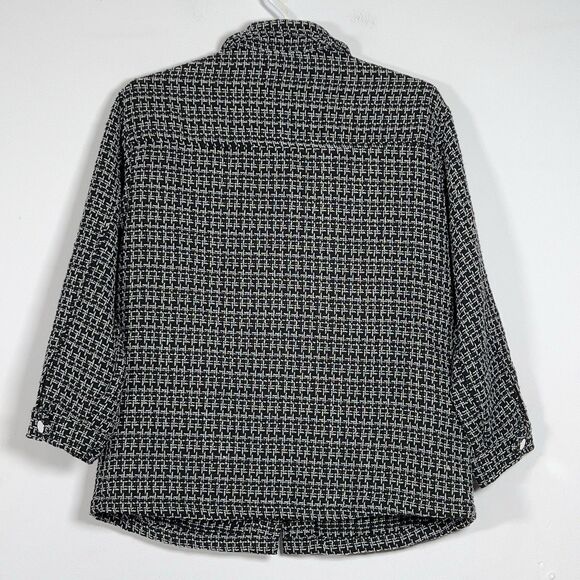 Stoosh Tweed Snap Front Jacket Womens Sz L Black White Check Plaid - Picture 4 of 10